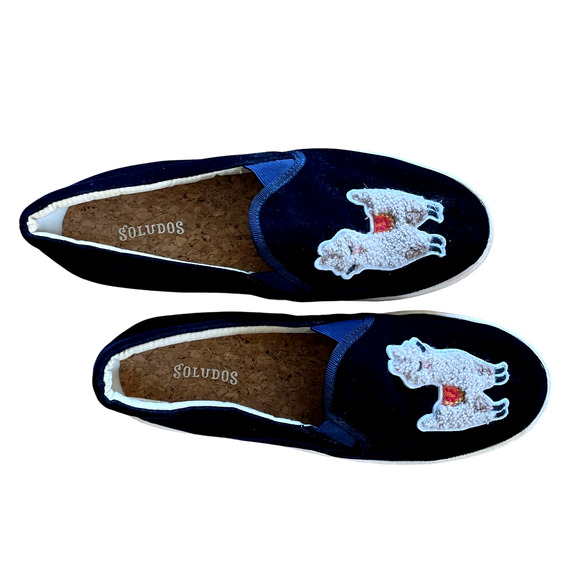 Soludos Navy Velvet Slip On Llama Sneakers EUC Size 7 - Picture 3 of 8